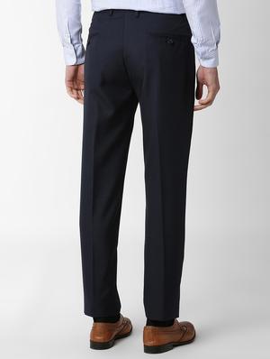 blue solid flat front formal trouser - 16289289 - Standard Image - 3