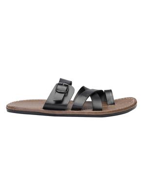 black leatherette slip on slippers - 16289363 - Standard Image - 3