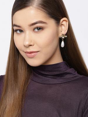 gold brass drop earring - 16290230 - Standard Image - 3