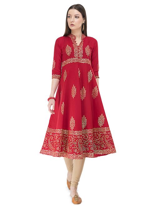 Block print a-line kurta - 16296726 - Standard Image - 1