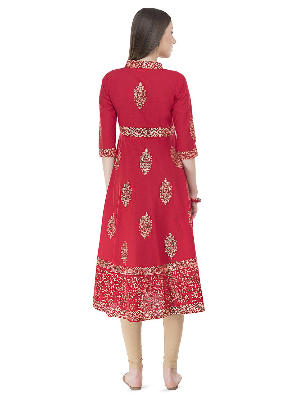 Block print a-line kurta - 16296726 - Zoom Image - 3
