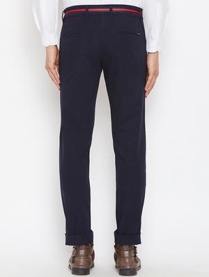 navy blue solid chinos - 16298301 - Standard Image - 3