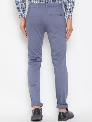 blue solid chinos - 16298306 - Standard Image - 3