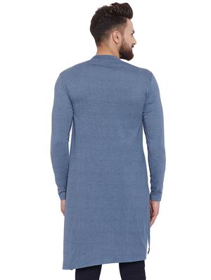 blue cotton blend asymmetric kurta - 16298546 - Standard Image - 3