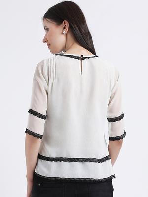 contrast lace trim top - 16298773 - Standard Image - 3
