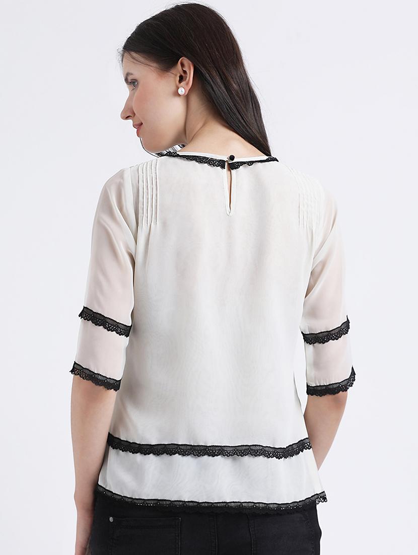 contrast lace trim top - 16298773 - Zoom Image - 3