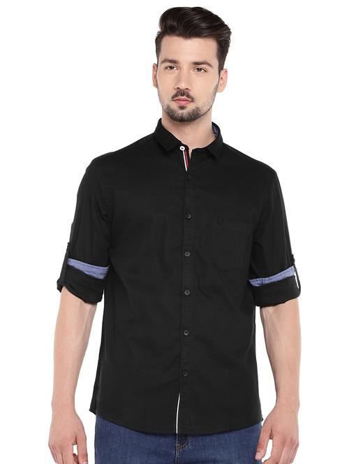 black regular fit solid casual shirt - 16299019 - Standard Image - 1
