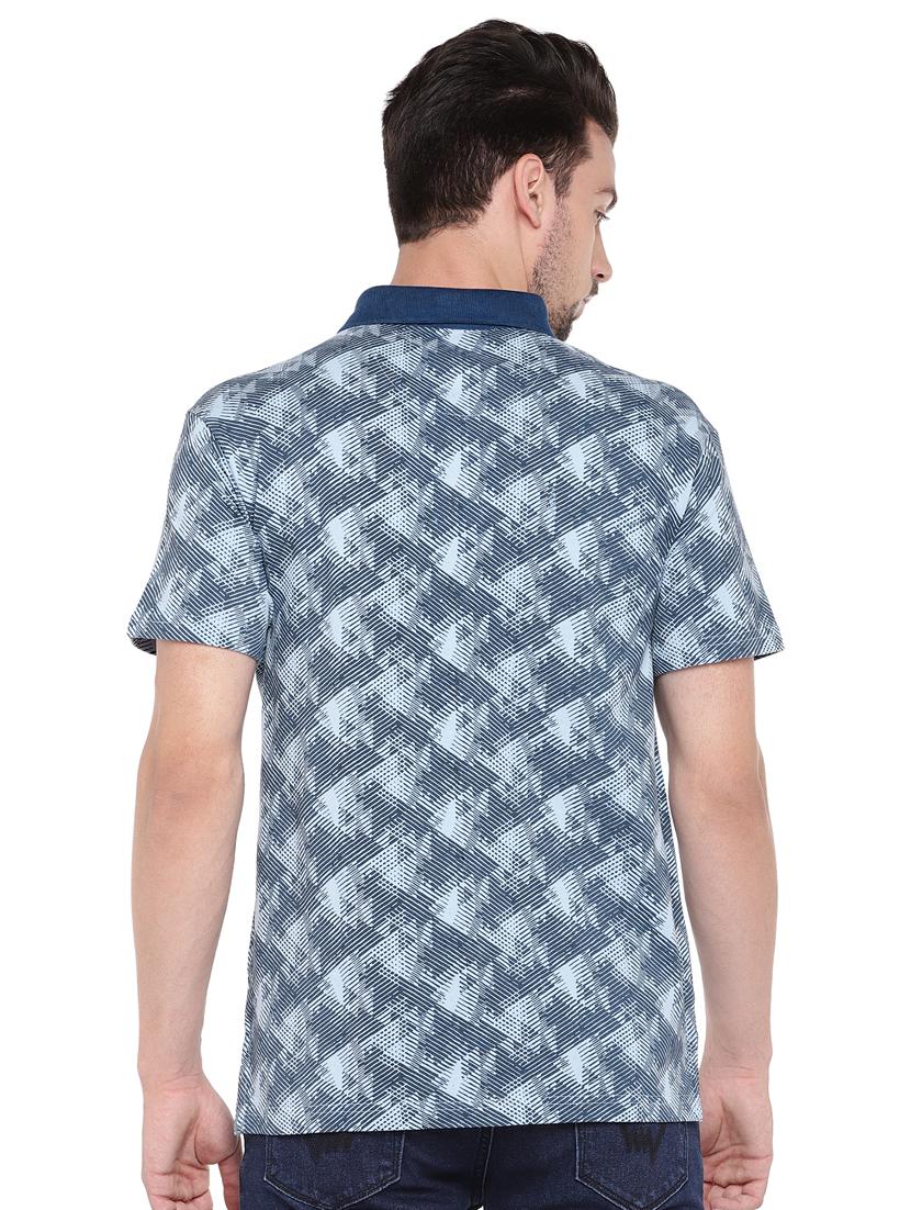 blue regular fit geometric print polo t-shirt - 16299040 - Zoom Image - 3