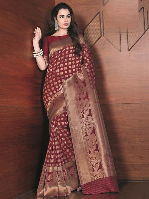 Conversational banarasi saree with blouse - 16301759 - Standard Image - 1