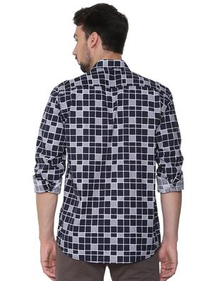 navy blue checkered casual shirt - 16302192 - Standard Image - 3
