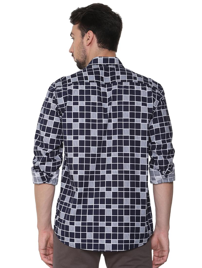 navy blue checkered casual shirt - 16302192 - Zoom Image - 3