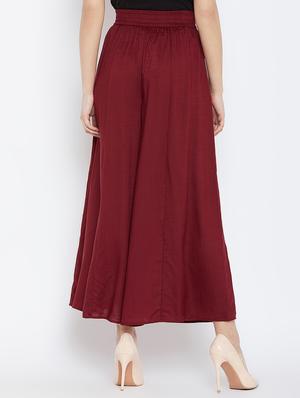 maroon flared palazzo - 16302199 - Standard Image - 3