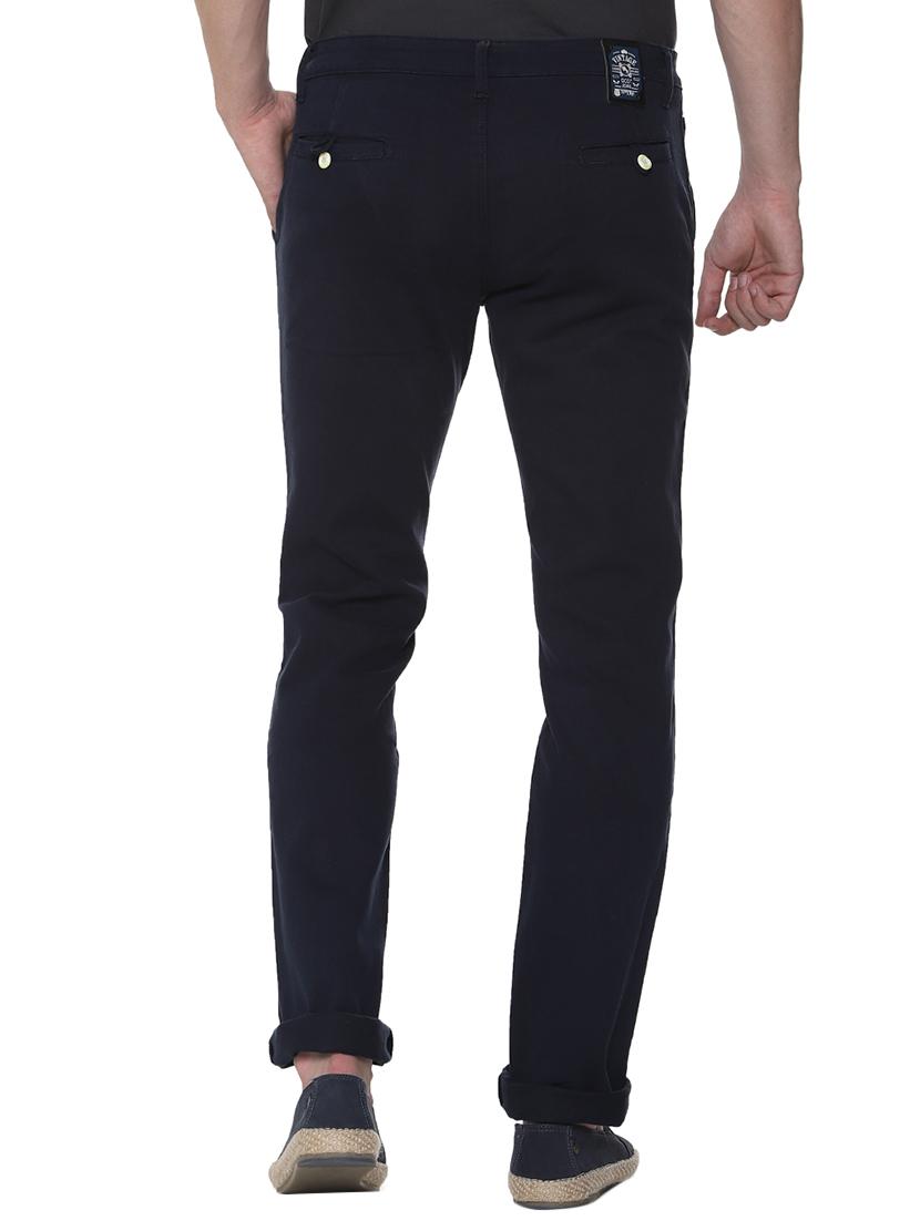 navy blue solid chinos - 16302235 - Zoom Image - 3