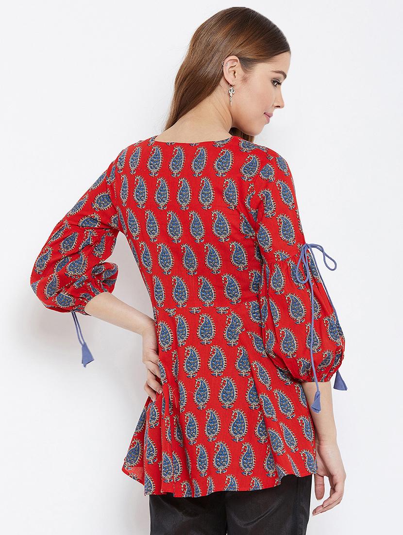 paisley a-line kurti - 16302400 - Zoom Image - 3