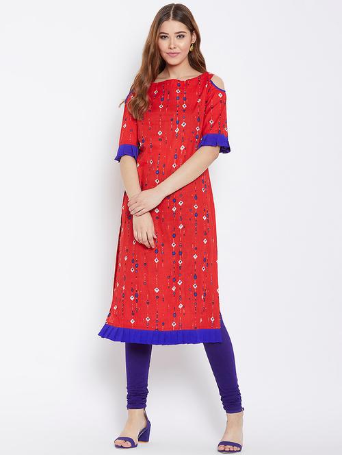 cold shoulder straight kurta - 16302401 - Very Small Image - 1