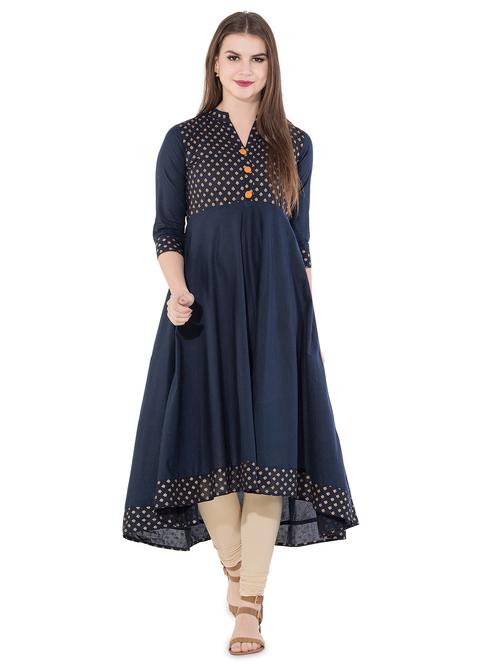 foil printed high-low kurta - 16302922 - Standard Image - 1