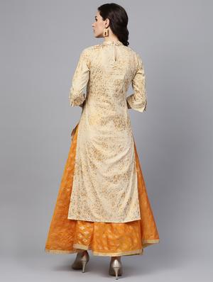 gold foil printed straight kurta - 16303447 - Standard Image - 3