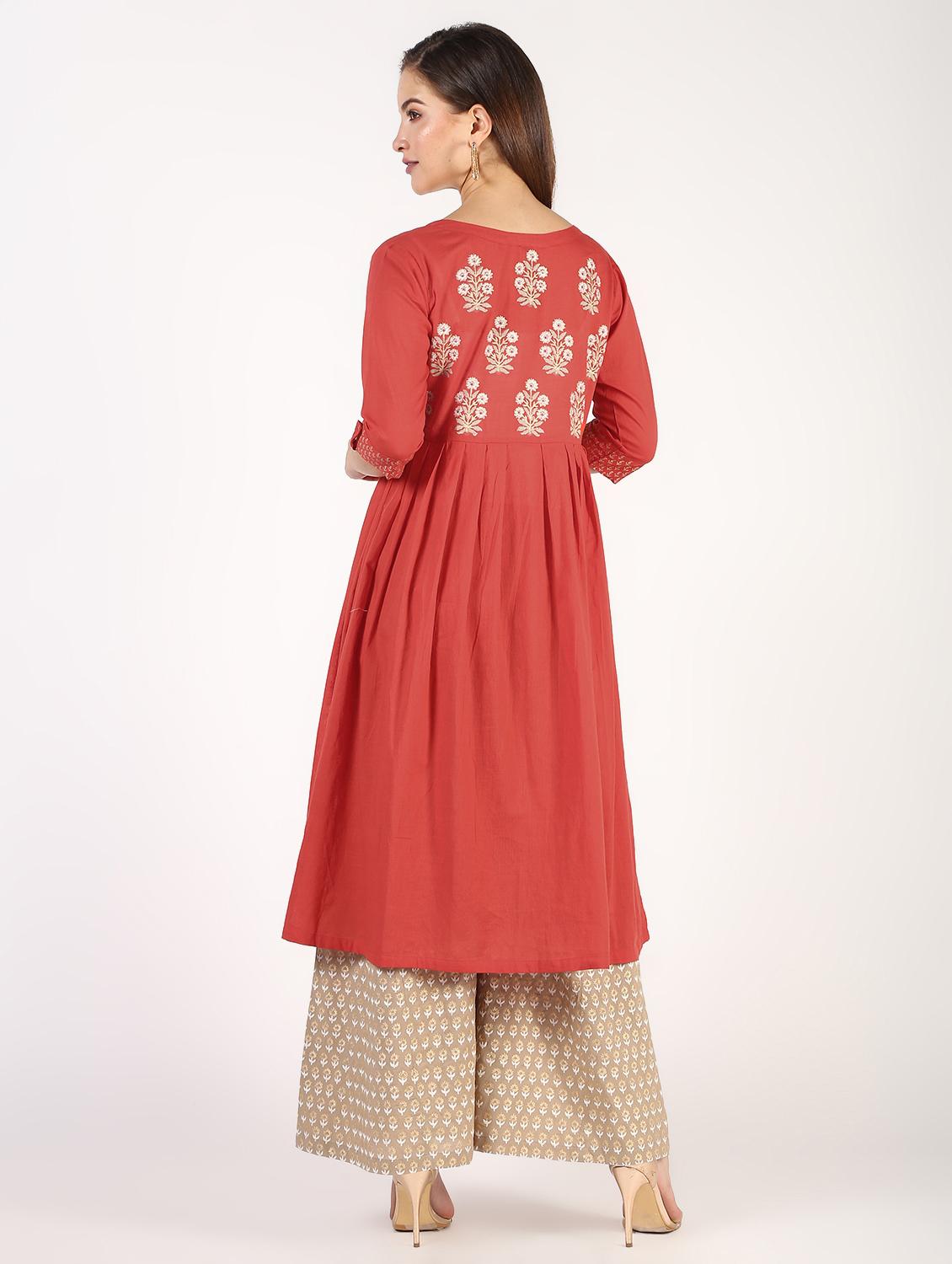 block print kurta palazzo set - 16308009 - Zoom Image - 3