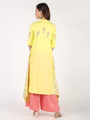 floral asymmetric kurta palazzo set - 16308010 - Standard Image - 3