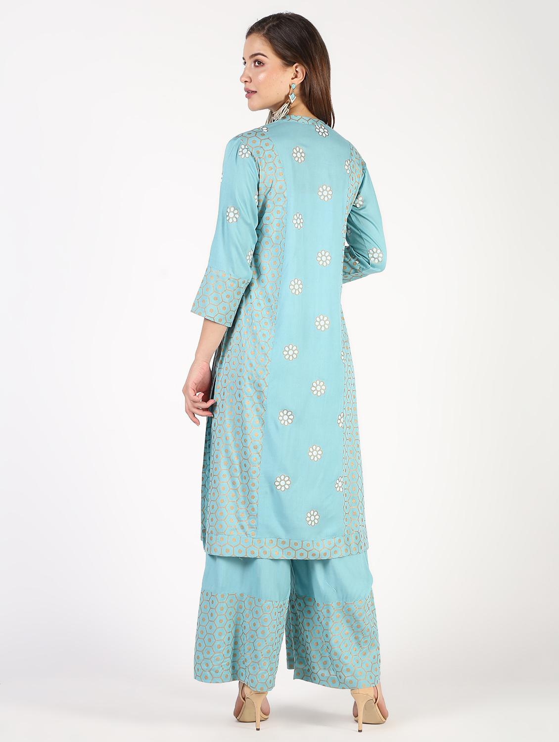 block print kurta palazzo set - 16308019 - Zoom Image - 3