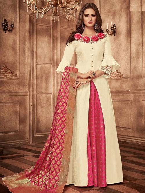 embroidered semi-stitched suit - 16308076 - Very Small Image - 1
