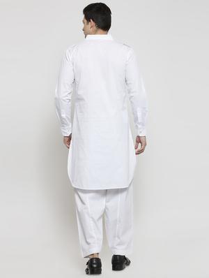 white cotton pathani kurta - 16308298 - Standard Image - 3