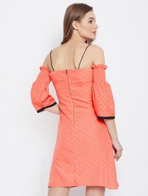 pin dots cold shoulder a-line dress - 16308833 - Standard Image - 3