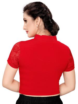 Net yoke solid blouse - 16310160 - Standard Image - 3