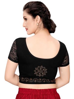 Net sleeves solid blouse - 16310199 - Standard Image - 3