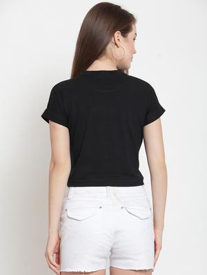 turn up sleeved graphic print crop top - 16310246 - Standard Image - 3