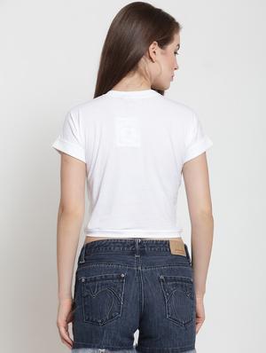 turn up sleeved graphic print crop top - 16310251 - Standard Image - 3