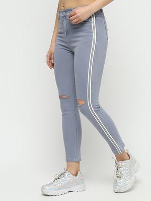 side taped knee slit jeans - 16313345 - Standard Image - 3