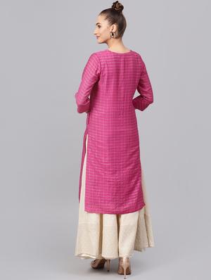 checkered straightkurta - 16313953 - Standard Image - 3