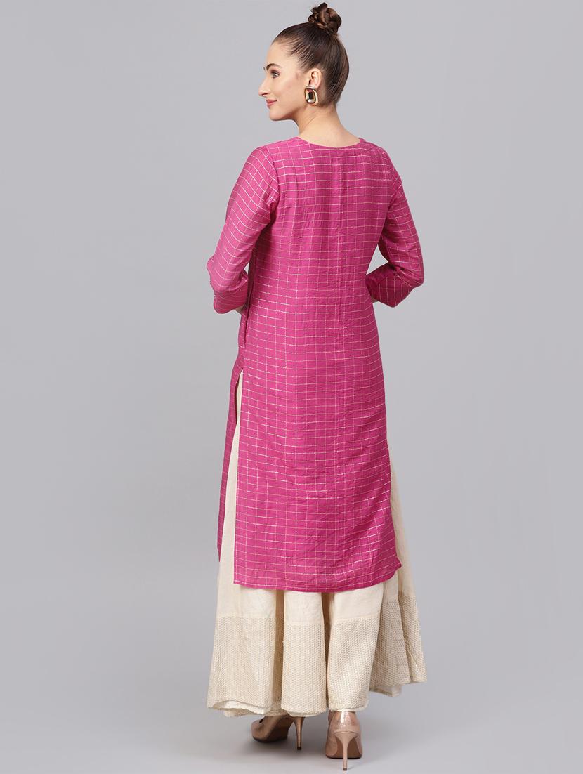 checkered straightkurta - 16313953 - Zoom Image - 3