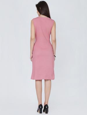 crew neck front overlapped sheath dress - 16314739 - Standard Image - 3