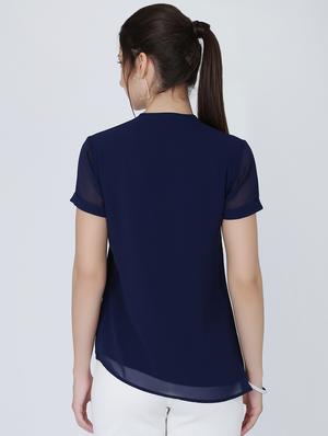 notch neck pleat detail top - 16314757 - Standard Image - 3