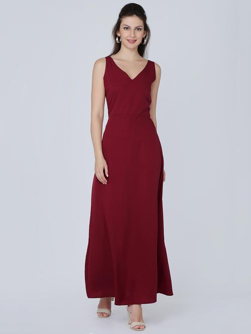 v neck solid maxi dress - 16314824 - Standard Image - 1