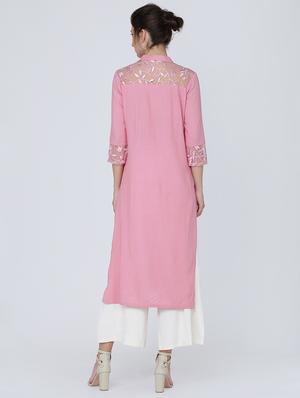 solid straight kurta - 16314942 - Standard Image - 3