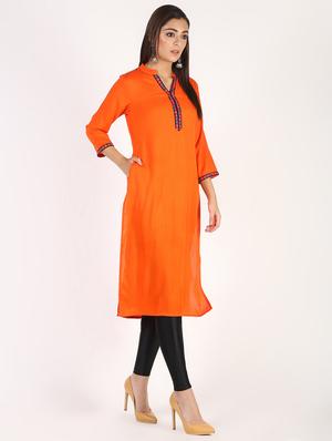 solid straight kurta - 16317143 - Standard Image - 3