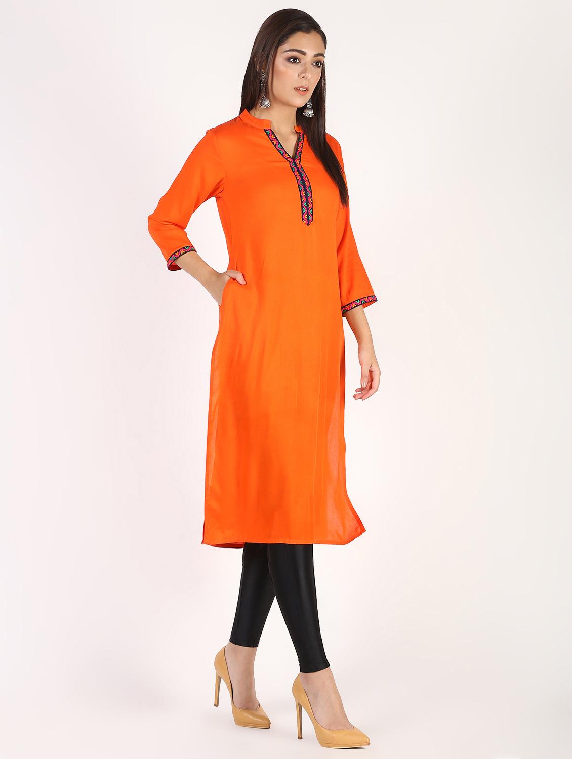 solid straight kurta - 16317143 - Zoom Image - 3