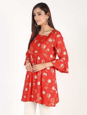 block printed a-line kurti - 16317148 - Standard Image - 3