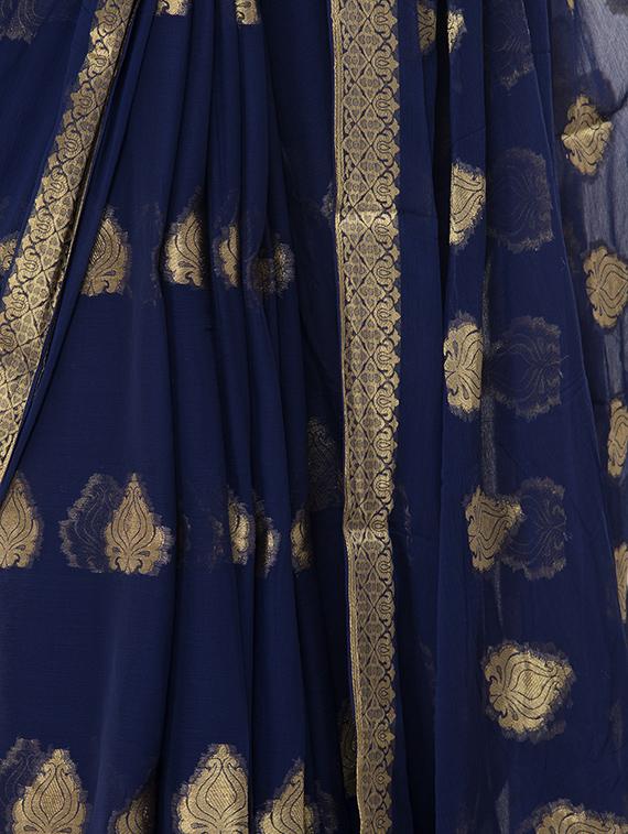 ethnic zari motifs woven saree with blouse - 16319516 - Zoom Image - 3