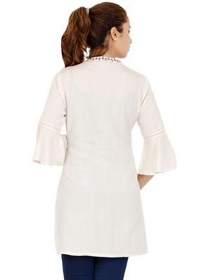 bell sleeves embroidered straight kurti - 16319799 - Standard Image - 3