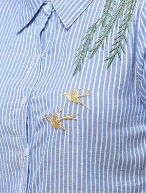 short sleeved embroidered striped shirt - 16320270 - Standard Image - 6