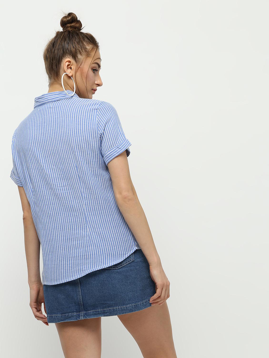 short sleeved embroidered striped shirt - 16320270 - Zoom Image - 3