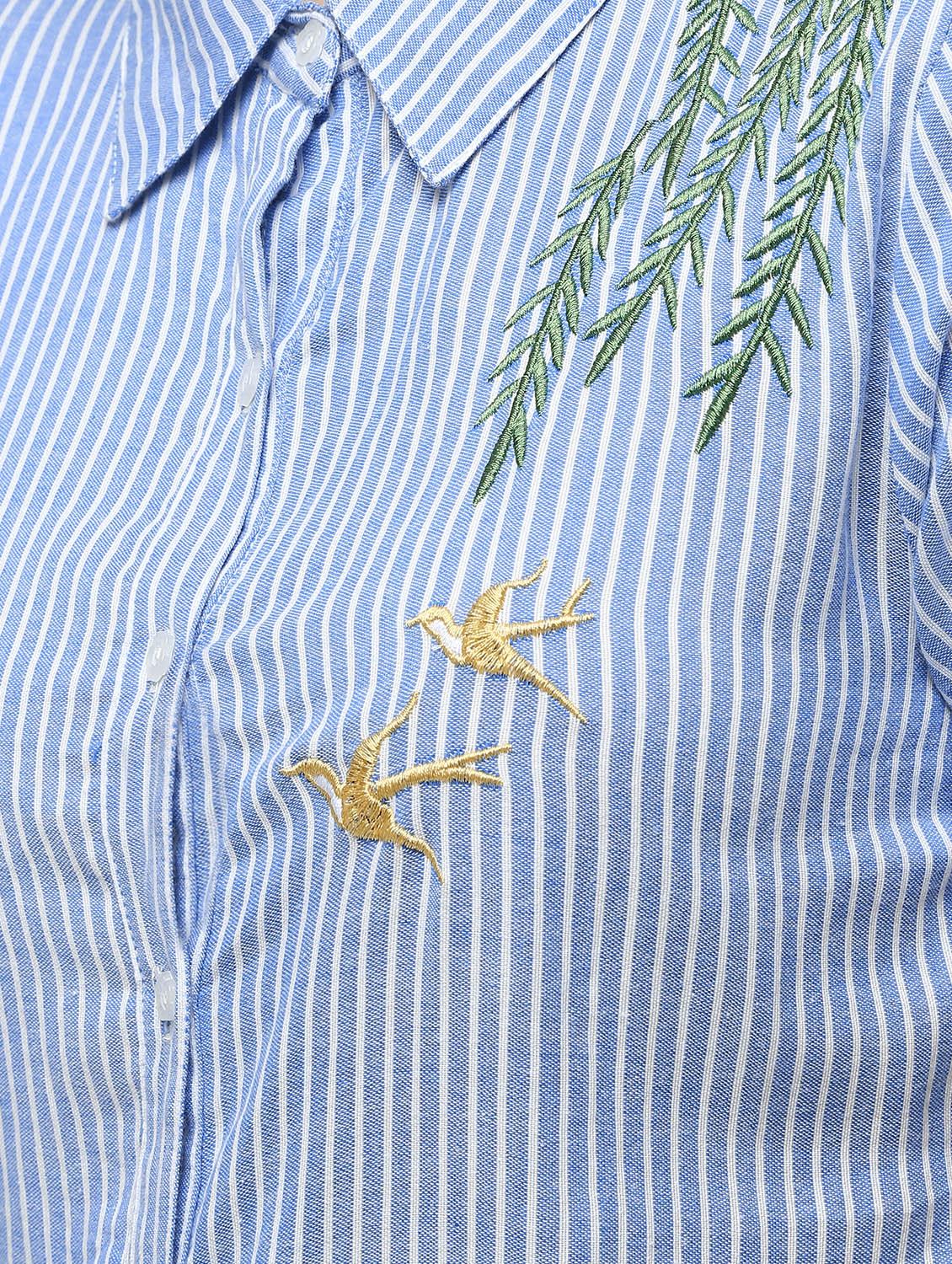 short sleeved embroidered striped shirt - 16320270 - Zoom Image - 6