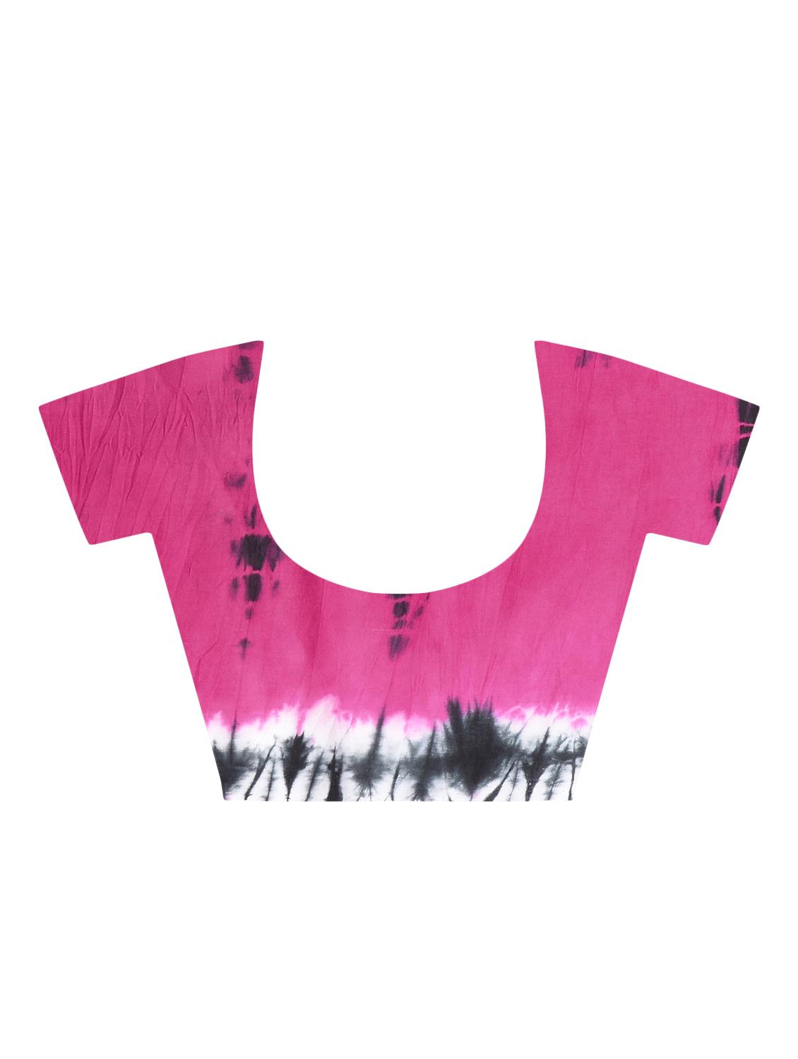 contrast border tie & dye saree with blouse - 16320679 - Zoom Image - 3