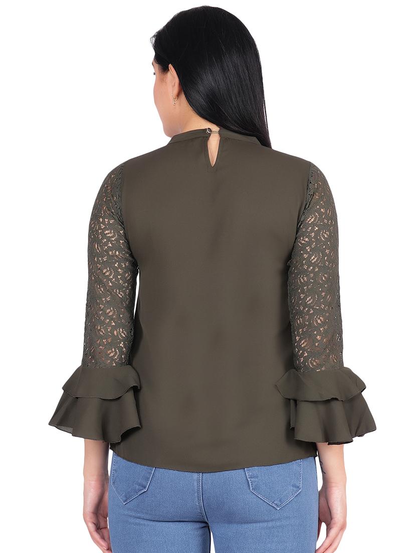 lace detail flute sleeved top - 16322763 - Zoom Image - 3