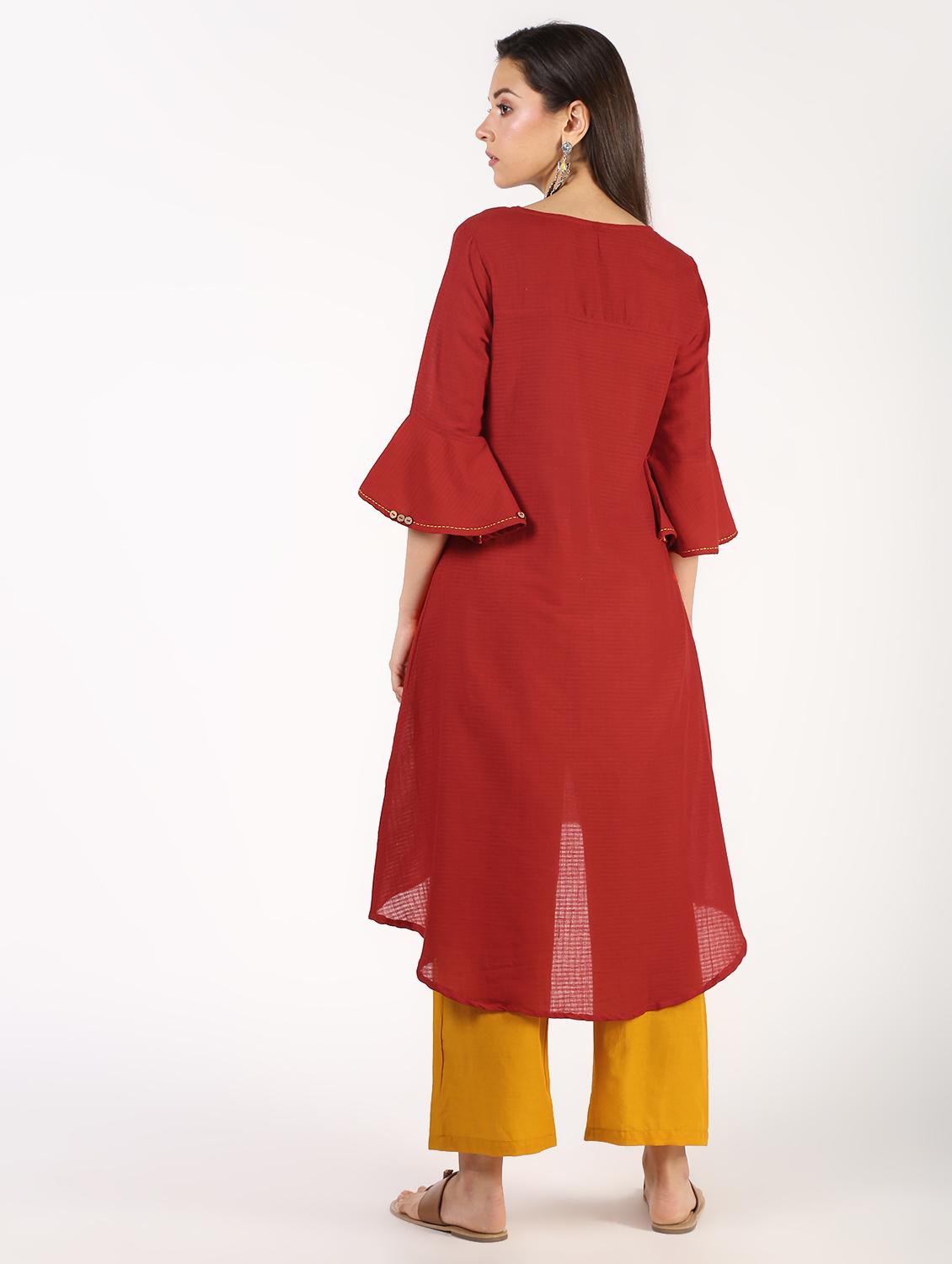 solid high-low kurta pant set - 16322995 - Zoom Image - 3