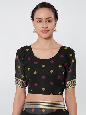 striped border bandhani saree with blouse - 16323245 - Standard Image - 3